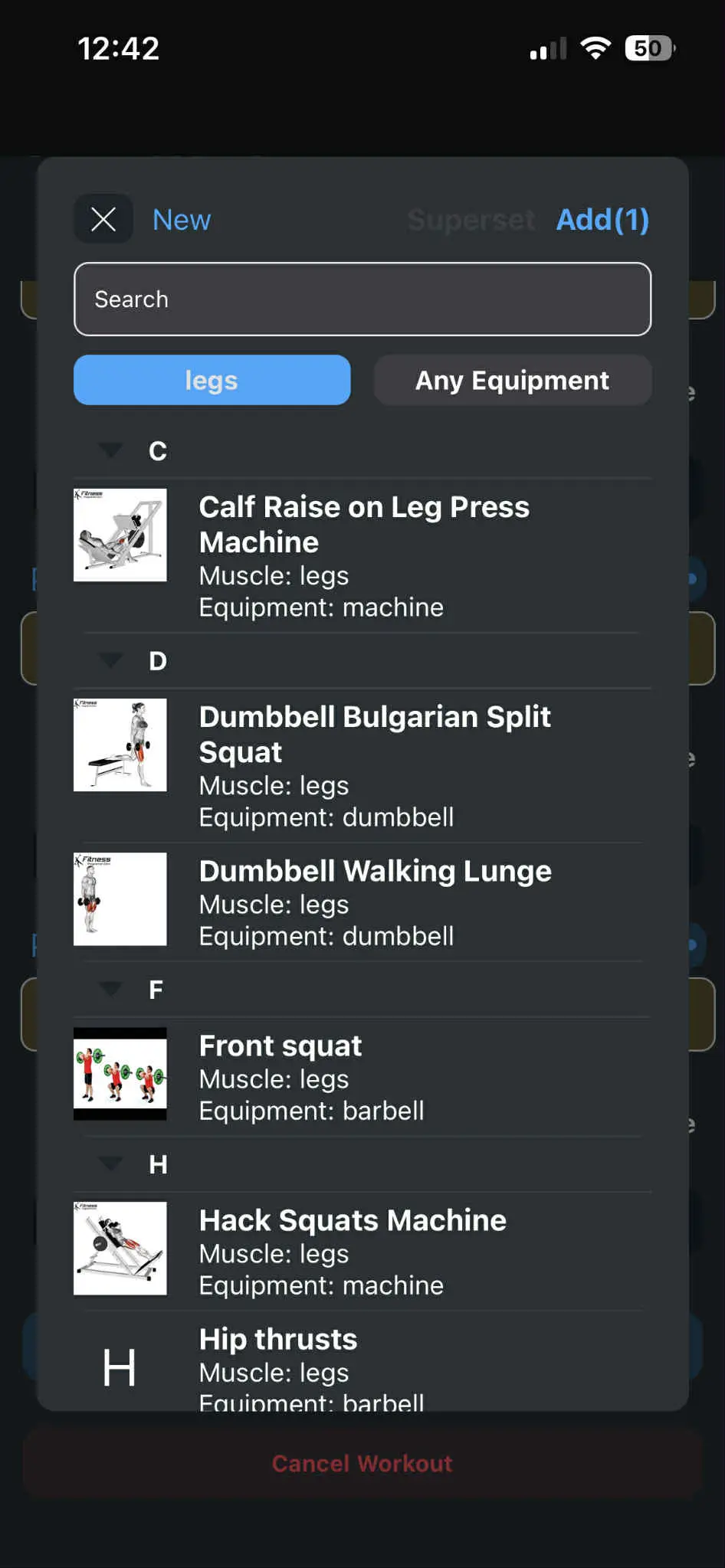 Exercises filtered by body part