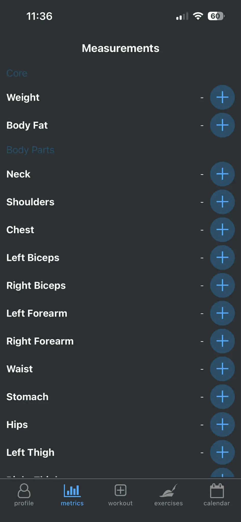 List of body metrics