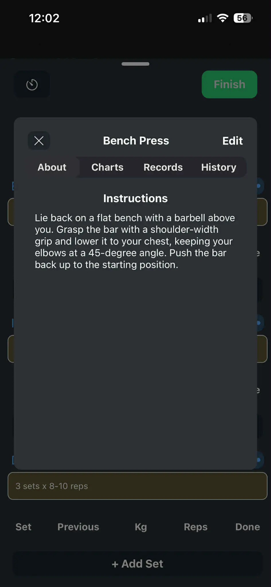 Exercise information modal