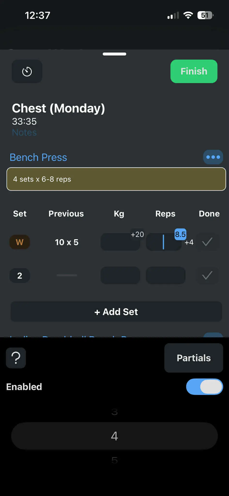 Selecting partial reps on custom keyboard