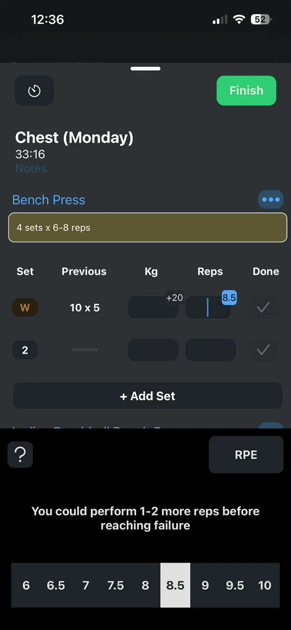 Selecting RPE on custom keyboard