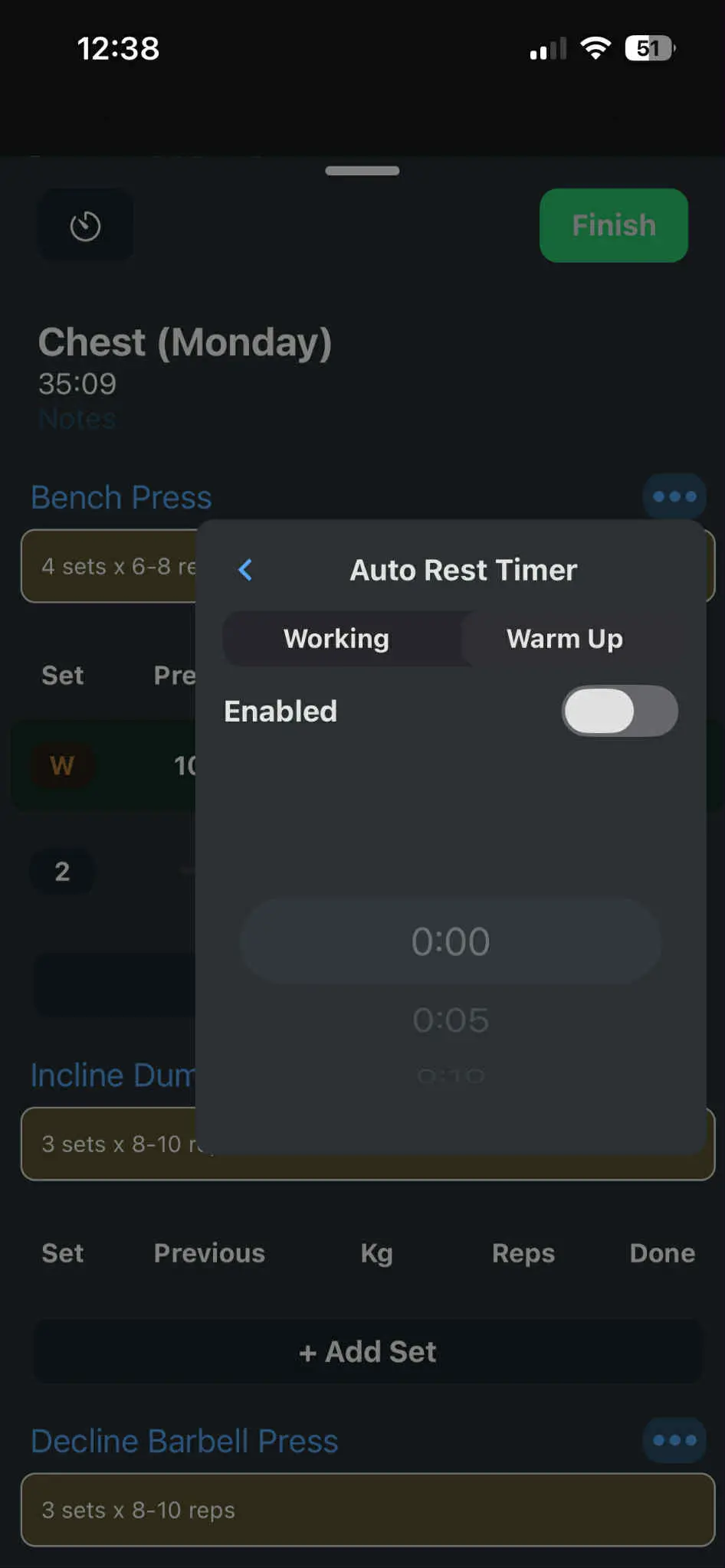 List of saved rest timers